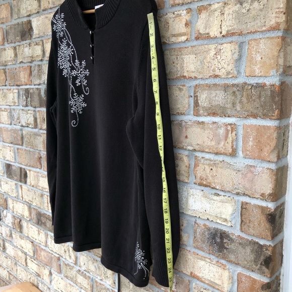Quacker Factory Let It Snow Rhinestone Snowflakes Knit Black Sweater Top 1X - Picture 15 of 15